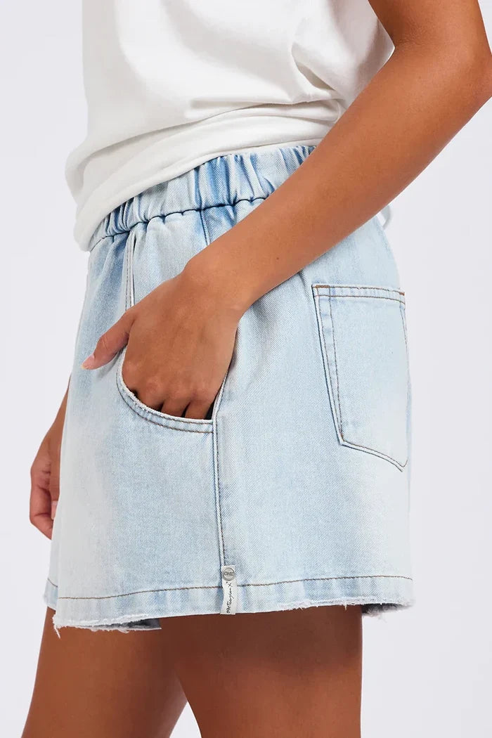 Funks High Waist Elasticated Flippy Denim Shorts | Blue Latte