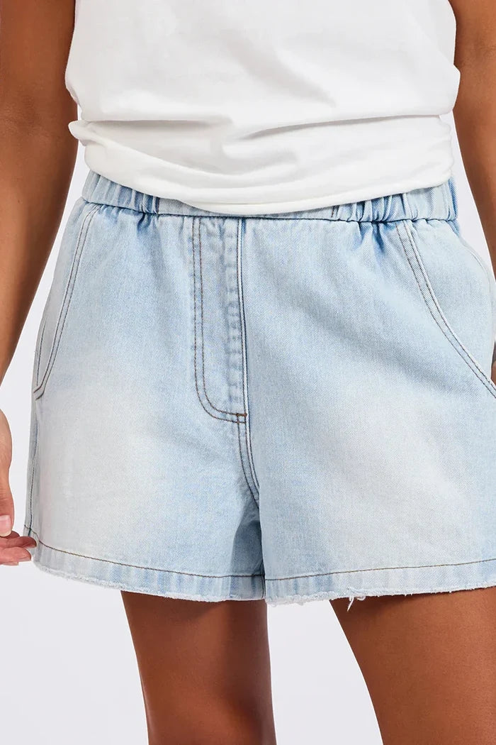 Funks High Waist Elasticated Flippy Denim Shorts | Blue Latte