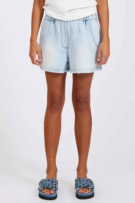 Funks High Waist Elasticated Flippy Denim Shorts | Blue Latte