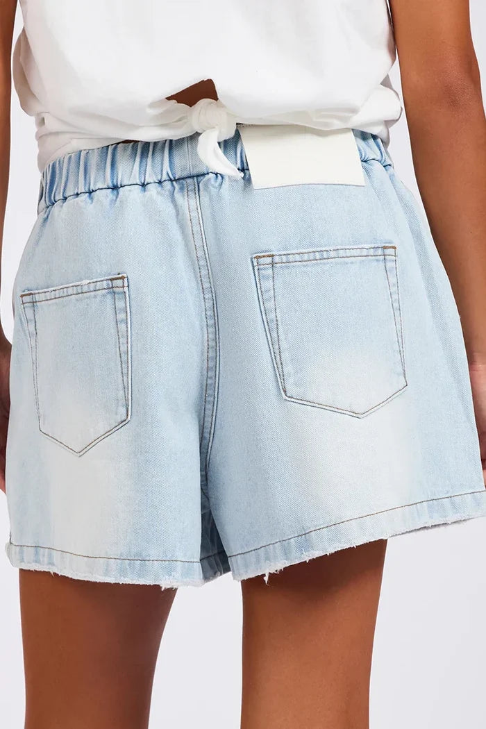 Funks High Waist Elasticated Flippy Denim Shorts | Blue Latte