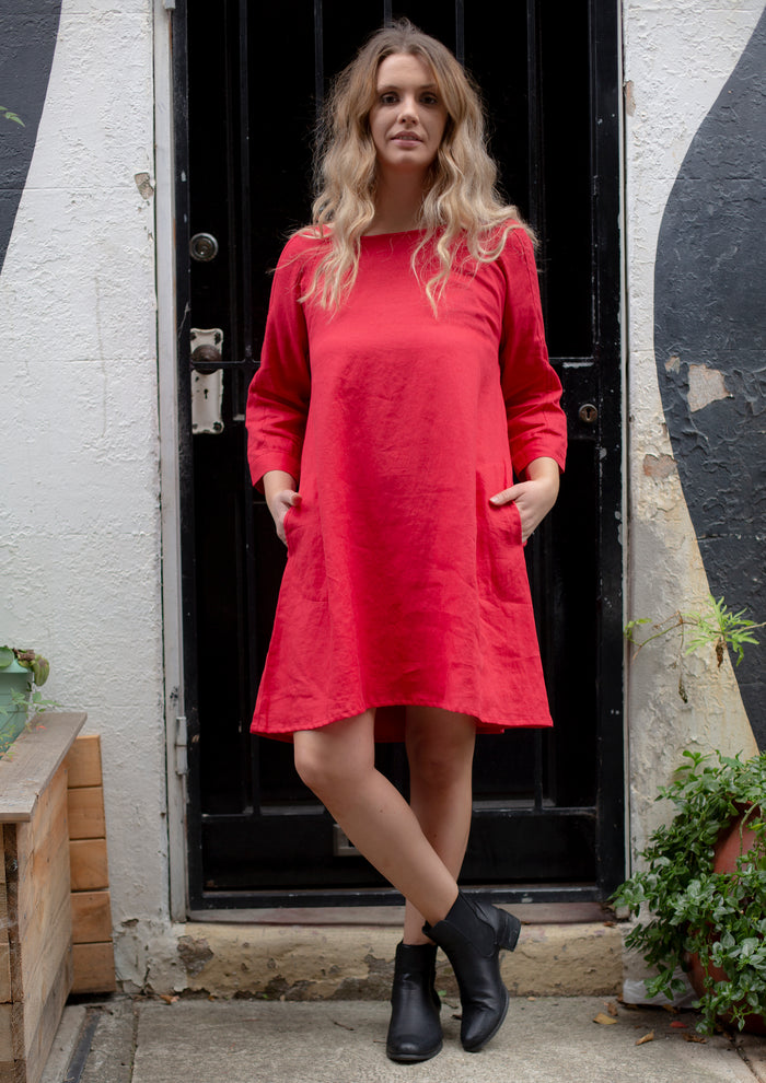GA182 Linen Tunic Dress in Red
