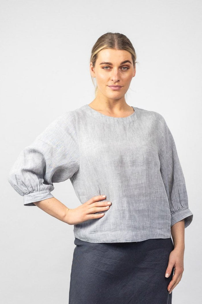 GA291 Puff Sleeve Top in Smoke