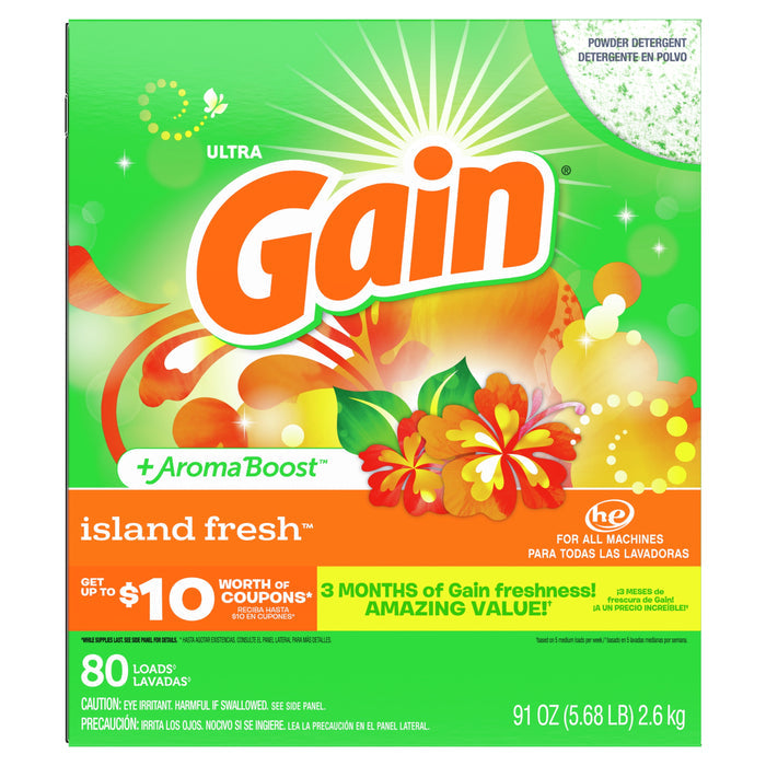 Gain Island Fresh, 80 Loads Powder Laundry Detergent, 91 oz