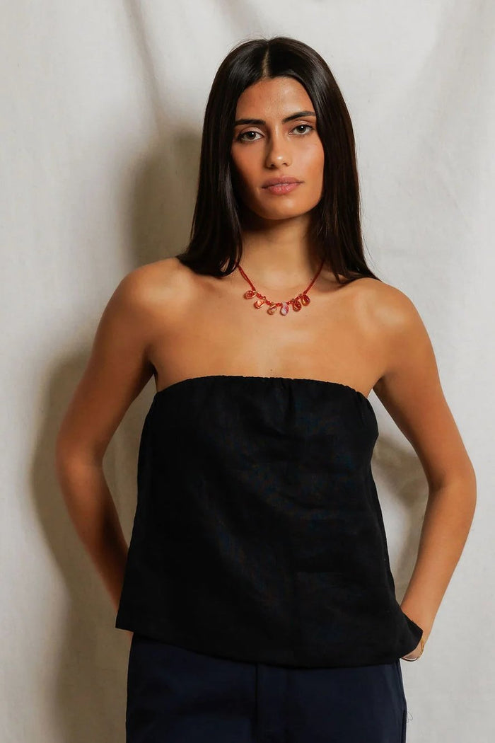 Gianna Linen Tube Top | True Black