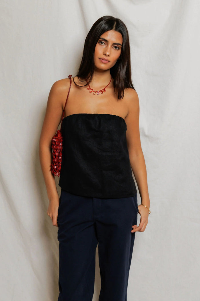 Gianna Linen Tube Top | True Black