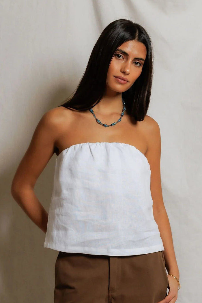 Gianna Linen Tube Top | White