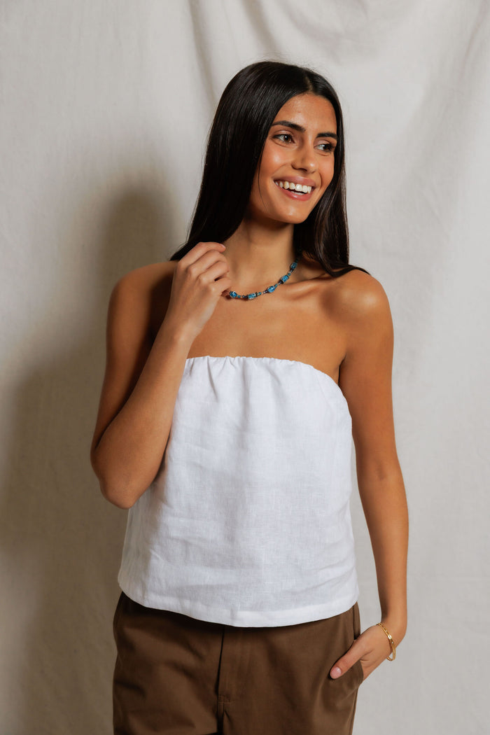 Gianna Linen Tube Top | White