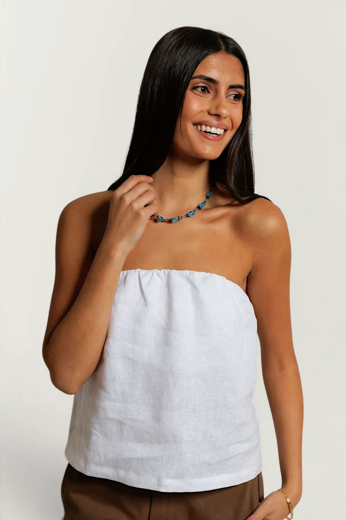 Gianna Linen Tube Top | White
