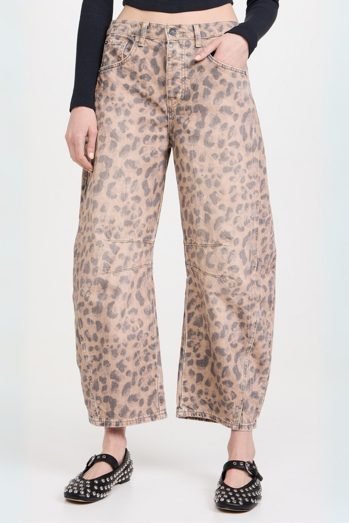 Good Luck Printed Mid Rise Barrel Jeans | Brown Sugar