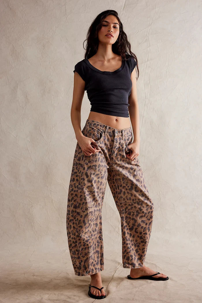 Good Luck Printed Mid Rise Barrel Jeans | Brown Sugar