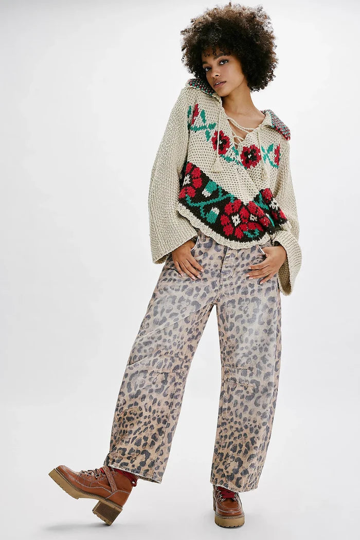 Good Luck Printed Mid Rise Barrel Jeans | Brown Sugar
