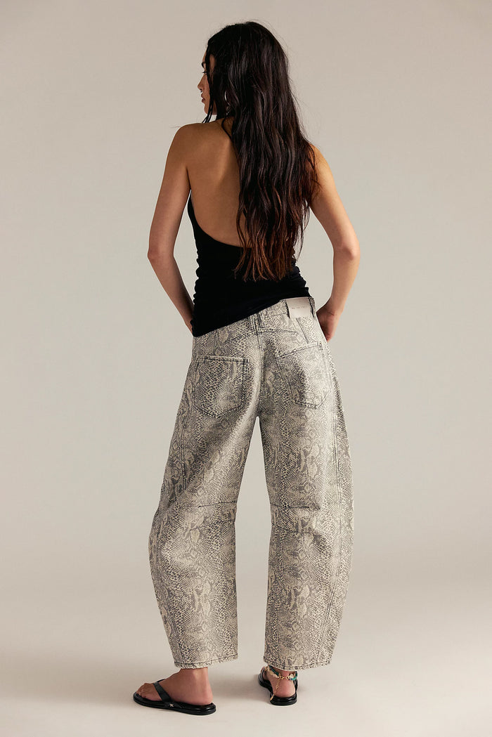 Good Luck Printed Mid Rise Barrel Jeans | Snake Combo