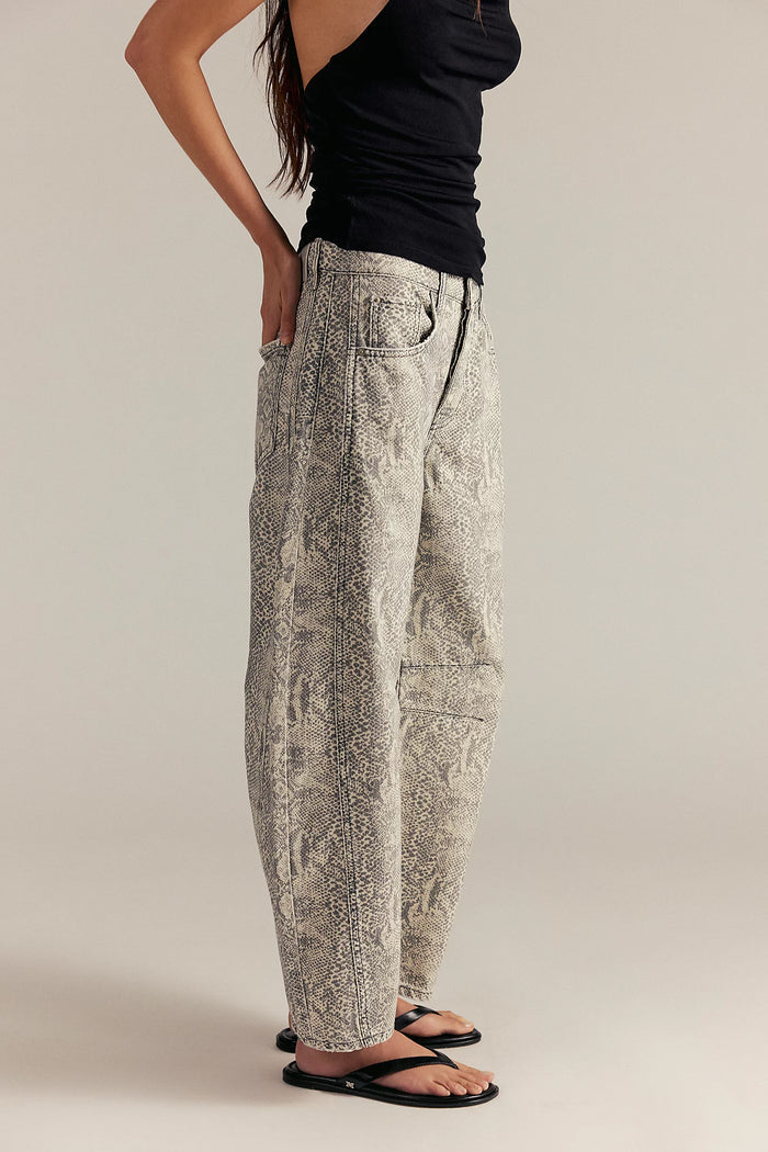 Good Luck Printed Mid Rise Barrel Jeans | Snake Combo