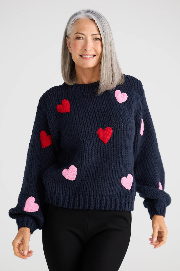 Heart On My Sleeve Knit | Navy Multi