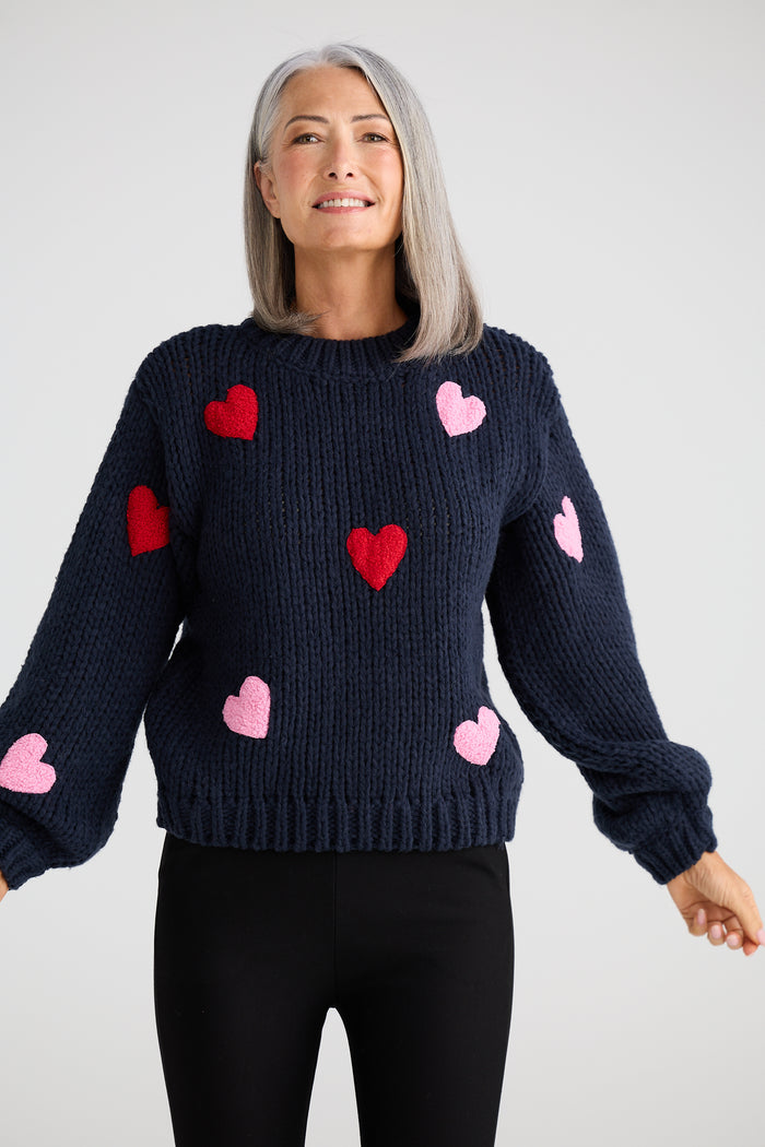 Heart On My Sleeve Knit | Navy Multi
