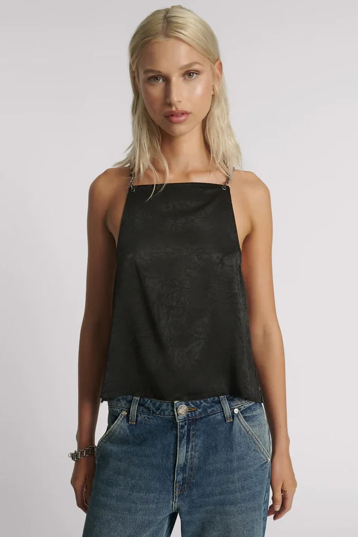 Heaven Chain Satin Backless Top | Black
