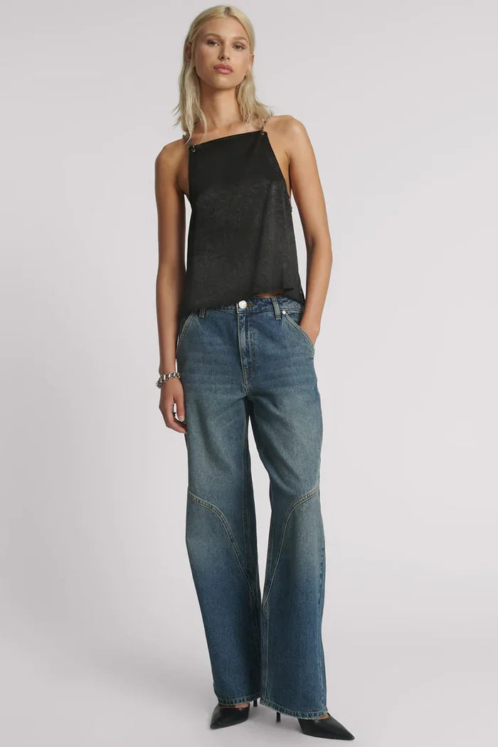 Heaven Chain Satin Backless Top | Black