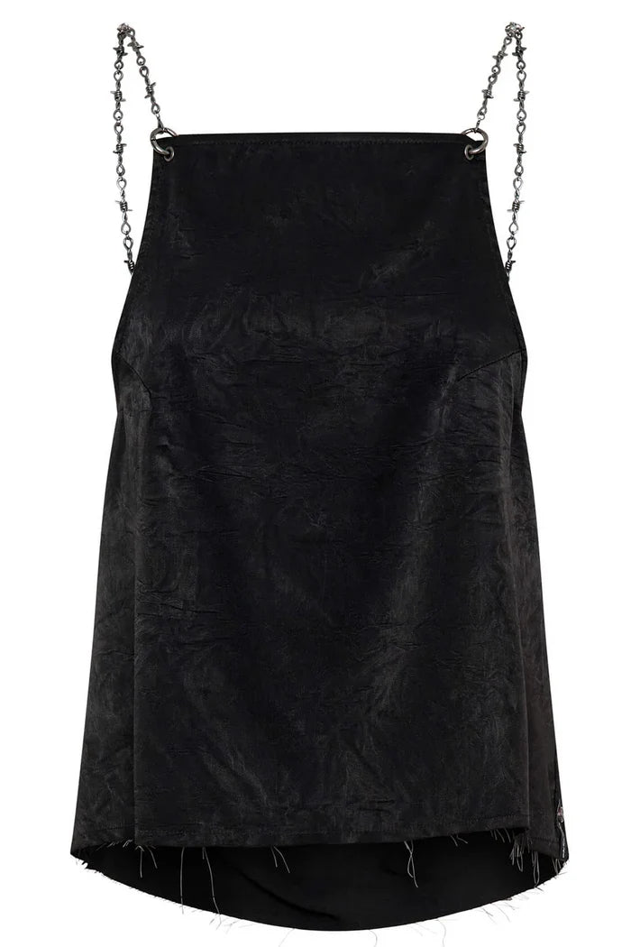 Heaven Chain Satin Backless Top | Black