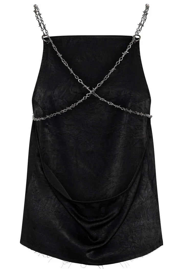 Heaven Chain Satin Backless Top | Black