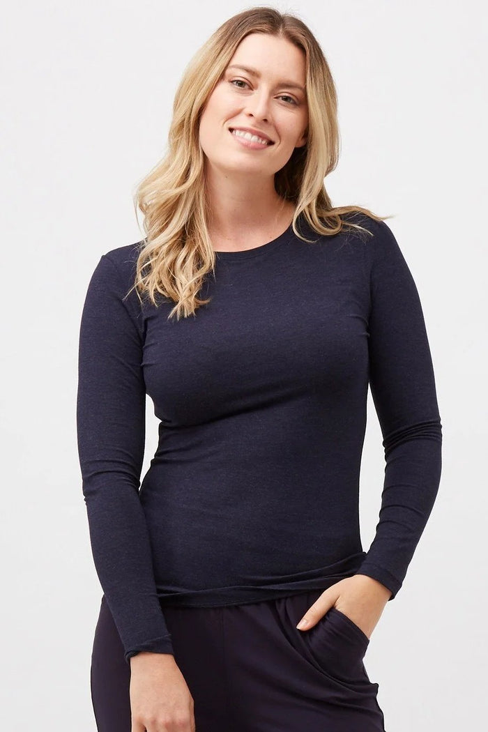 High Neck Long Sleeve Top | Midnight Marle