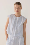 Honey Top | Blue Double Stripe Poplin