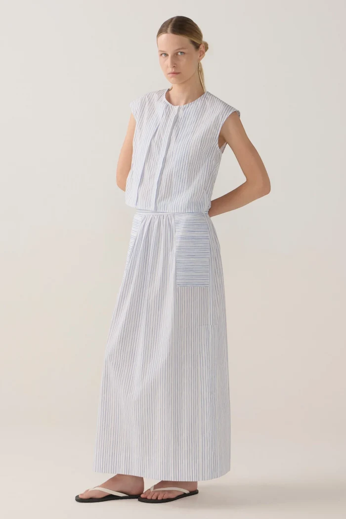 Honey Top | Blue Double Stripe Poplin