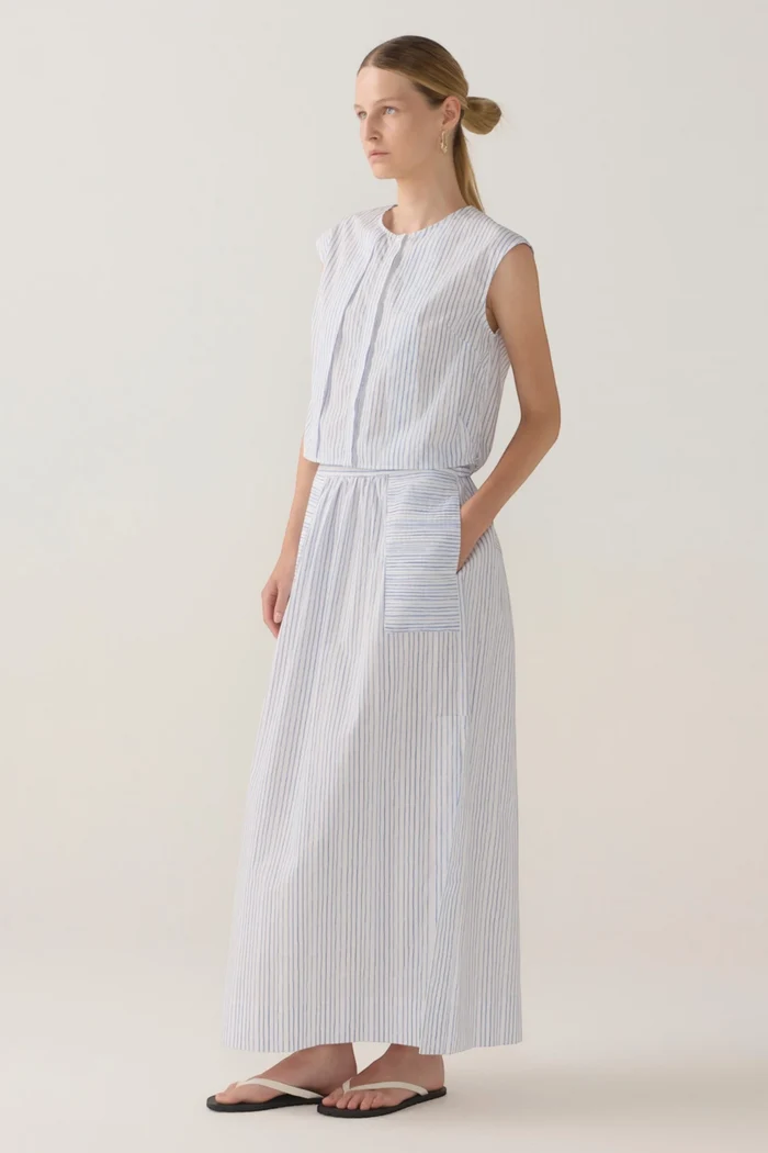 Honey Top | Blue Double Stripe Poplin