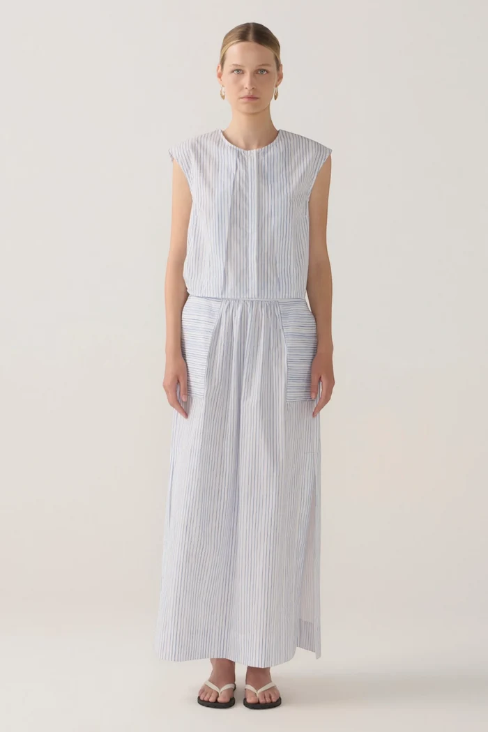 Honey Top | Blue Double Stripe Poplin
