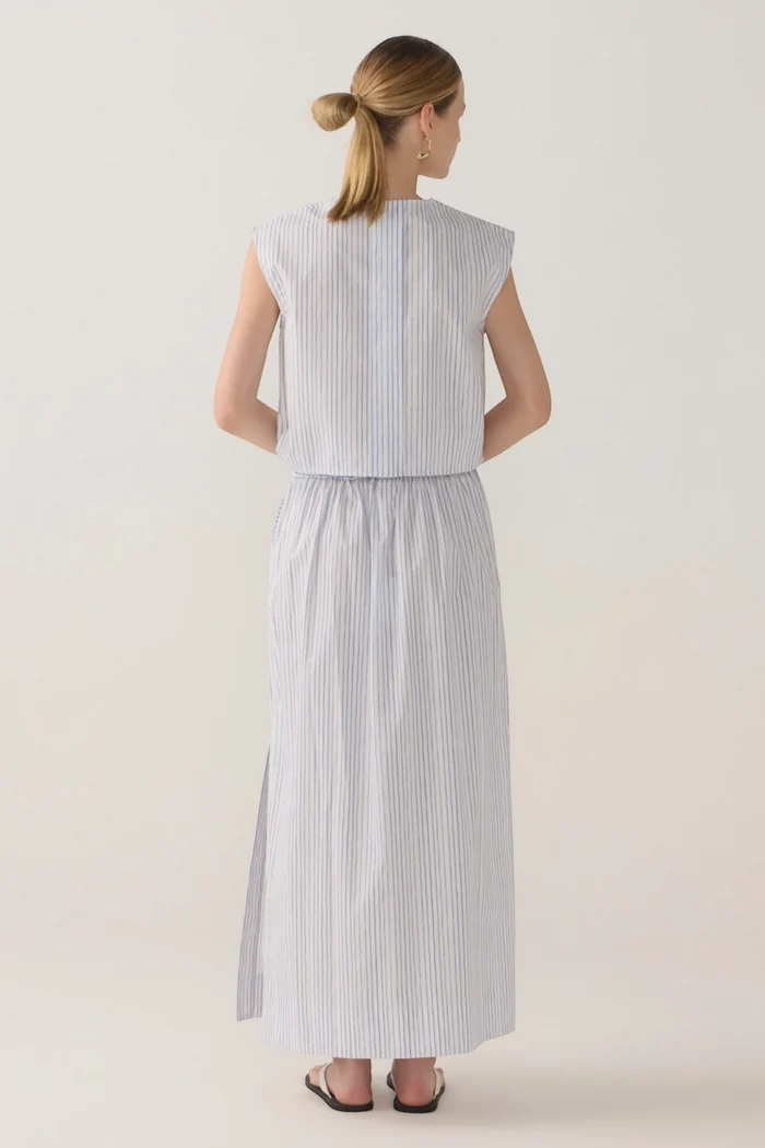 Honey Top | Blue Double Stripe Poplin