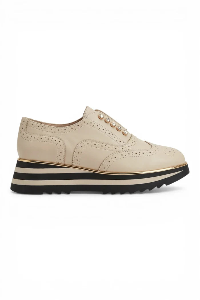 Houston Sneaker | Cream Leather Black Cream Stripe Sole