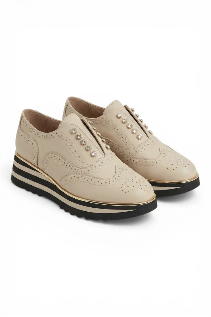 Houston Sneaker | Cream Leather Black Cream Stripe Sole