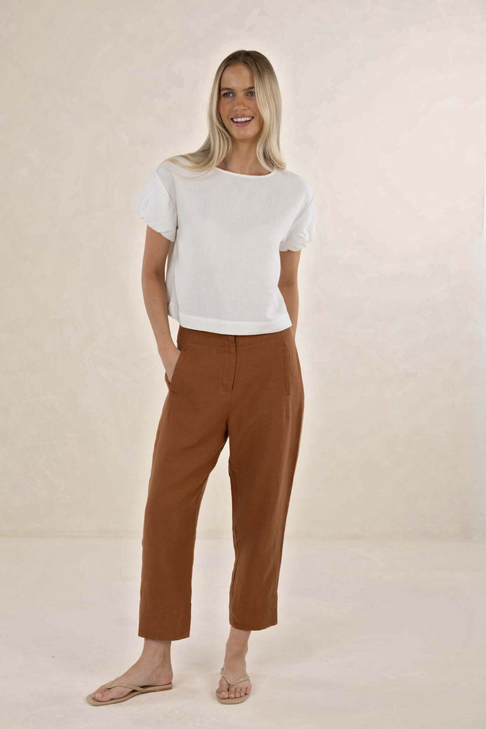 Huxe Linen Pant | Tobacco