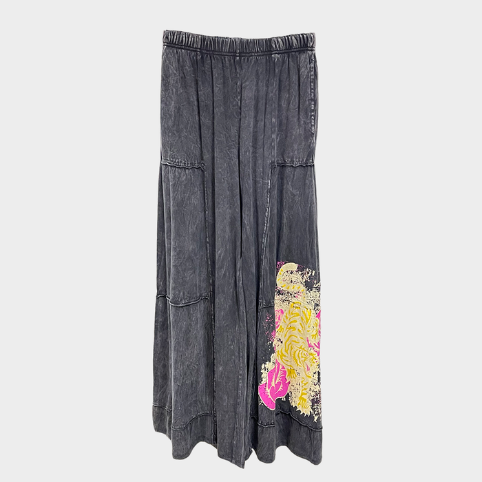 IMineral Wash Tiger & Rose Wide-Leg Pants