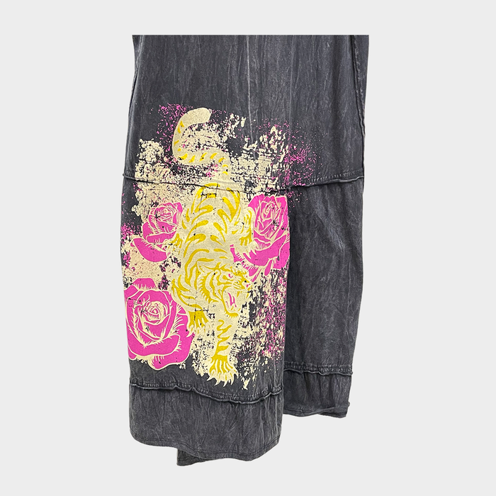 IMineral Wash Tiger & Rose Wide-Leg Pants