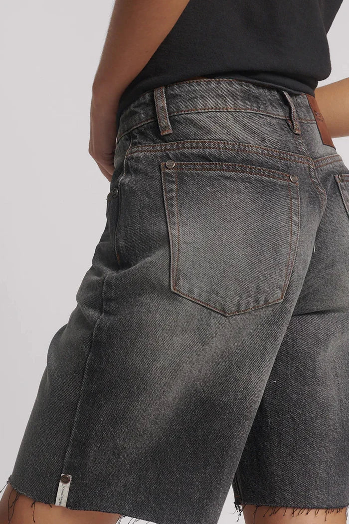 Jacksons Mid Waist Wide Leg Denim Shorts | Worn Black