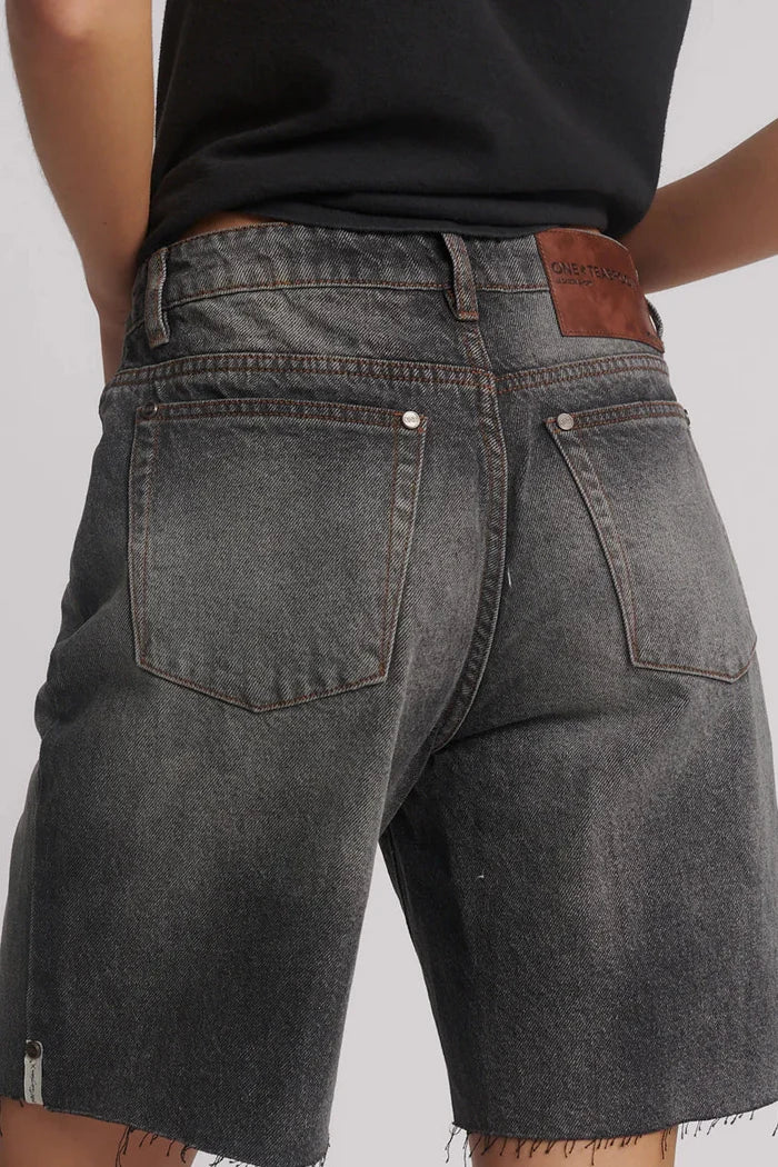Jacksons Mid Waist Wide Leg Denim Shorts | Worn Black