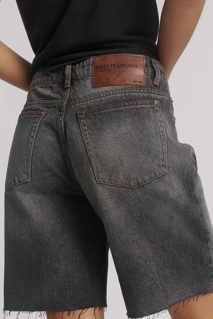 Jacksons Mid Waist Wide Leg Denim Shorts | Worn Black