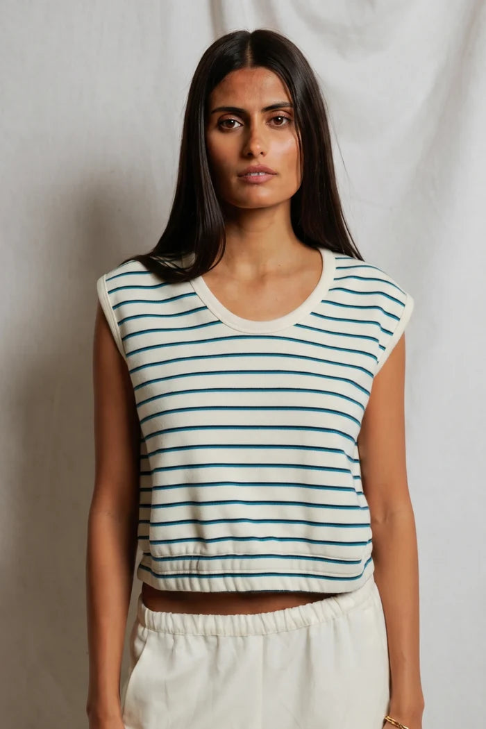 Joy Terry Tank Top | Teal/Navy Stripe