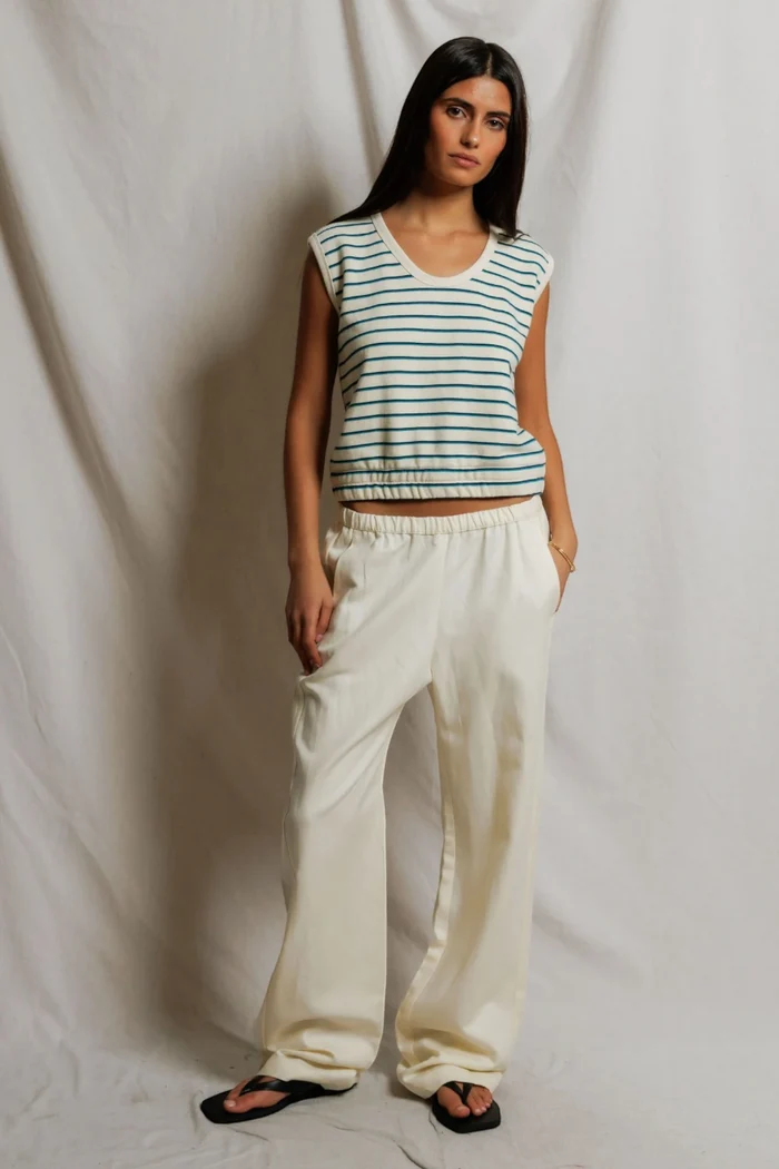Joy Terry Tank Top | Teal/Navy Stripe