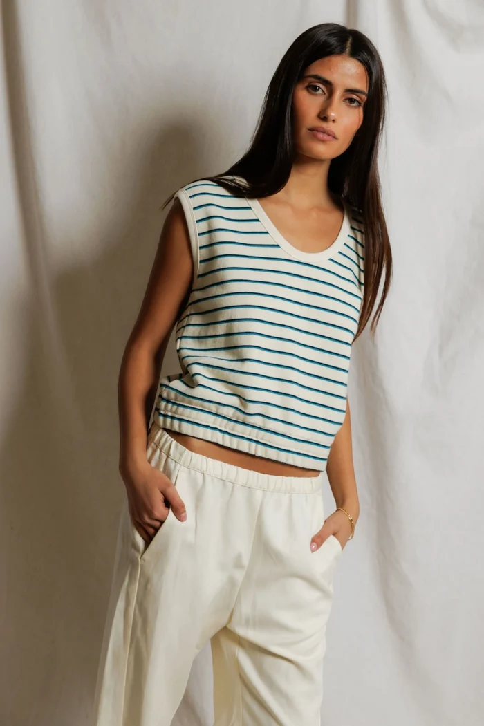 Joy Terry Tank Top | Teal/Navy Stripe