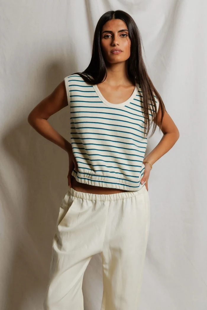 Joy Terry Tank Top | Teal/Navy Stripe