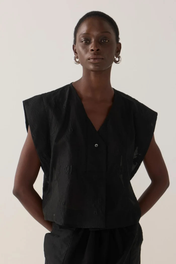 Lark Top | Black Embroidered Organza