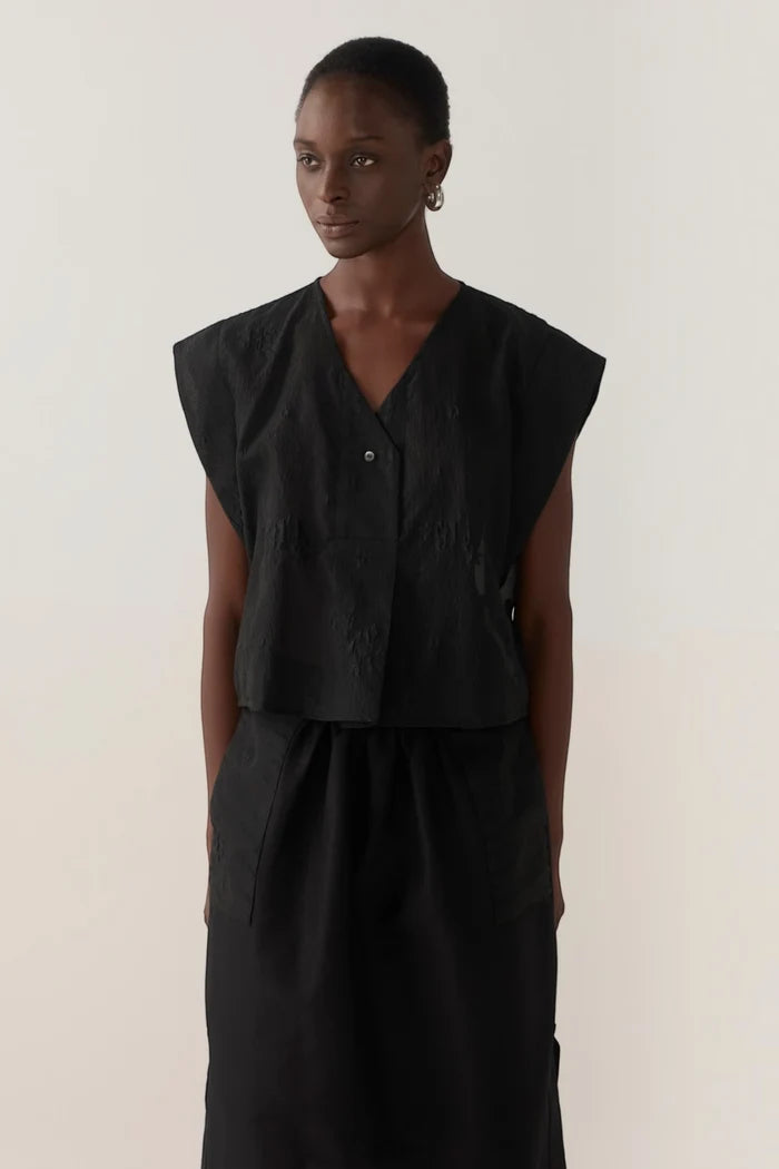 Lark Top | Black Embroidered Organza