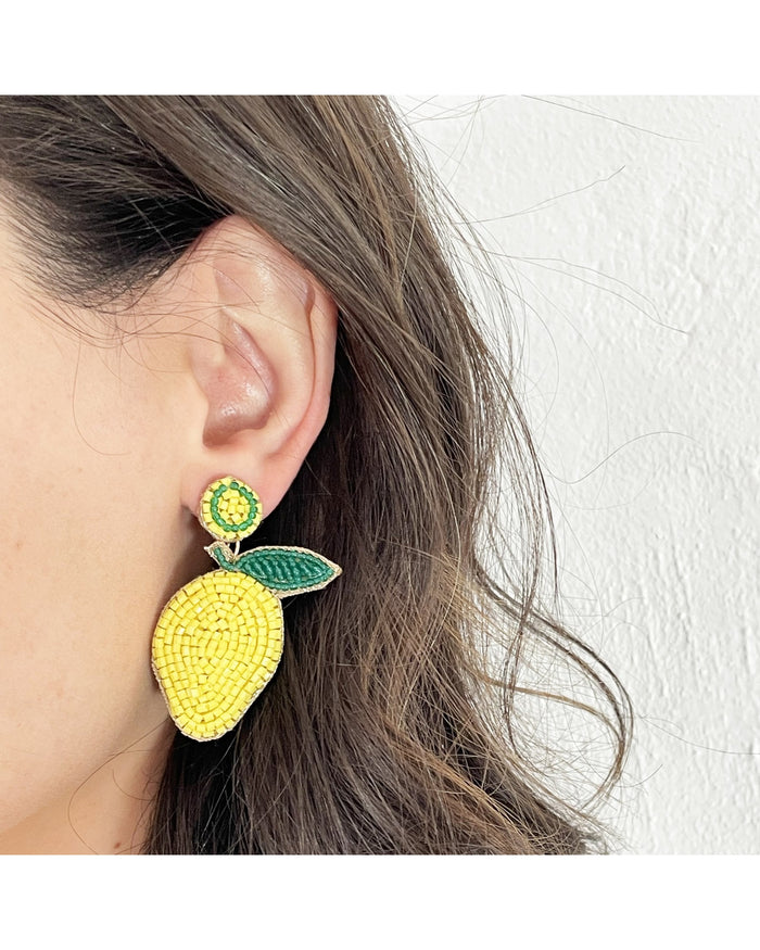 Lemon Beaded Stud Earrings
