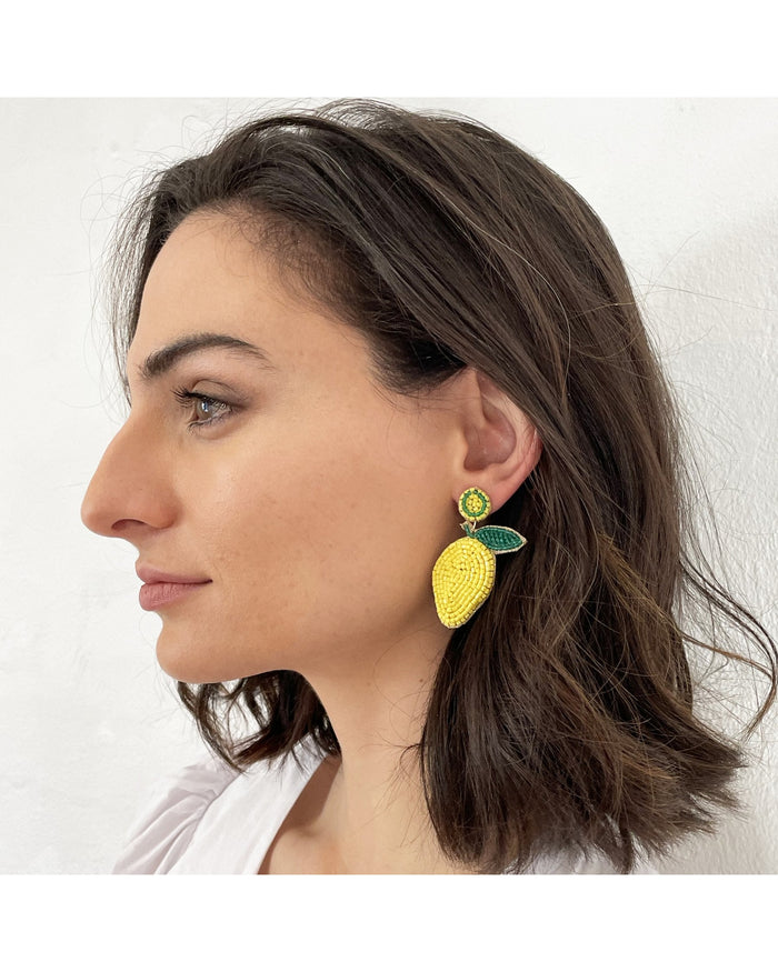 Lemon Beaded Stud Earrings