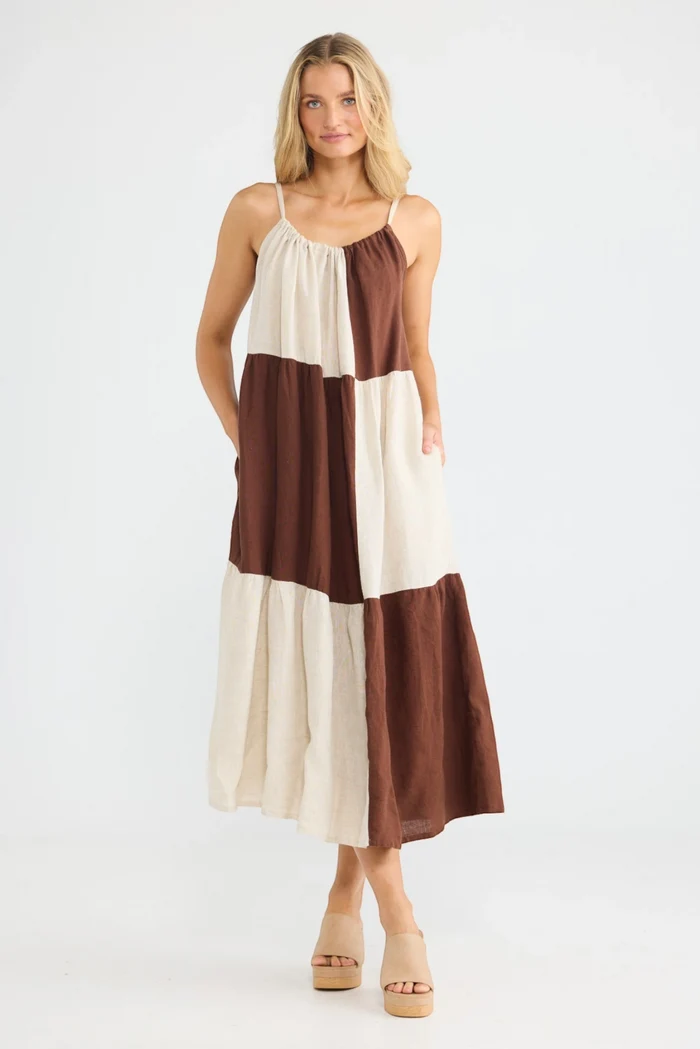 Leonardo Midi Dress | Choc/Natural Patchwork