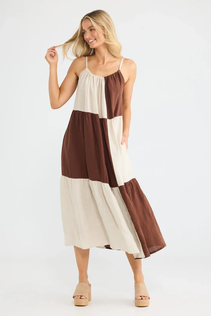 Leonardo Midi Dress | Choc/Natural Patchwork