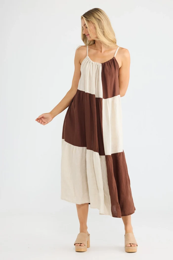 Leonardo Midi Dress | Choc/Natural Patchwork