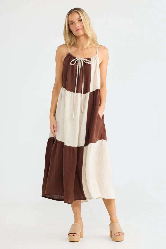 Leonardo Midi Dress | Choc/Natural Patchwork