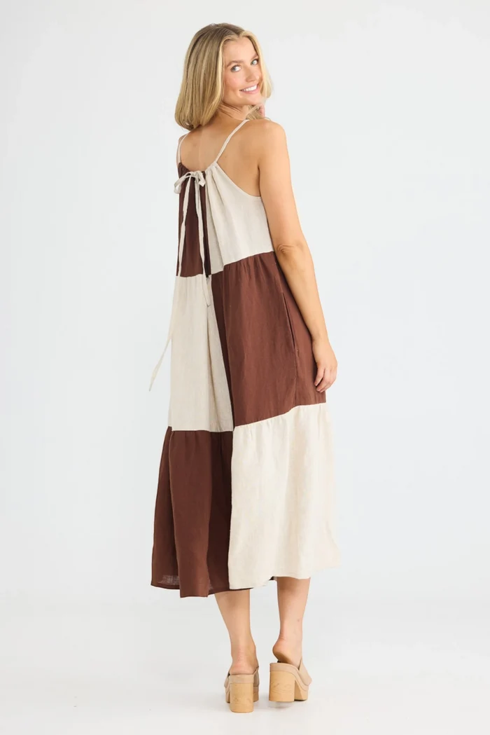 Leonardo Midi Dress | Choc/Natural Patchwork
